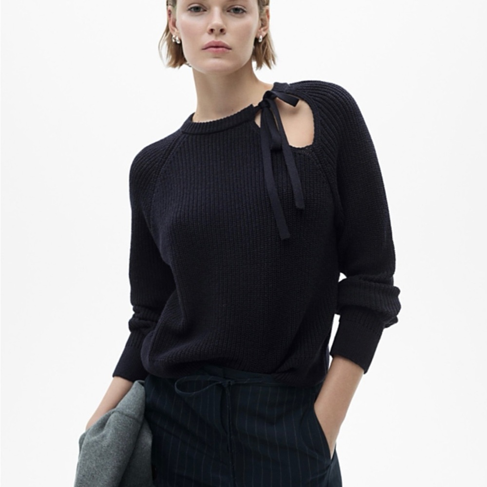 Mango navy blue tie neck sweater